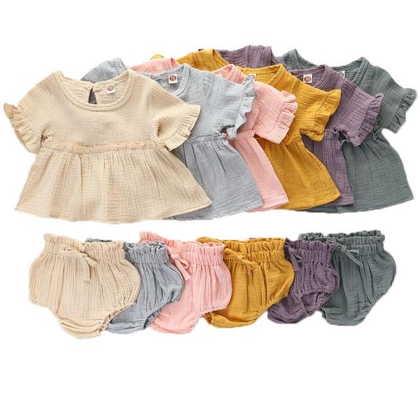 

clothing sets 2021 baby boys girls summer born kids ribbed knitted short sleeve t-shirts+shorts tracksuits, White