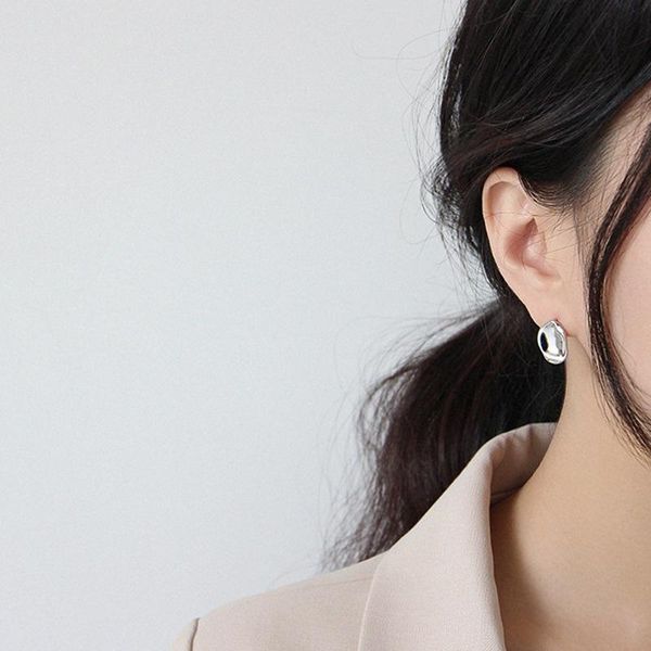 

stud korean 925 silver pin earrings ins irregular concave and convex surface geometric round women simple temperament disco, Golden;silver