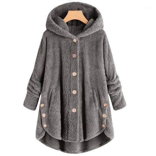

women's wool & blends 2021 winter button down jacket irregular tide brand solid color long womens coats autumn fall clothes, Black