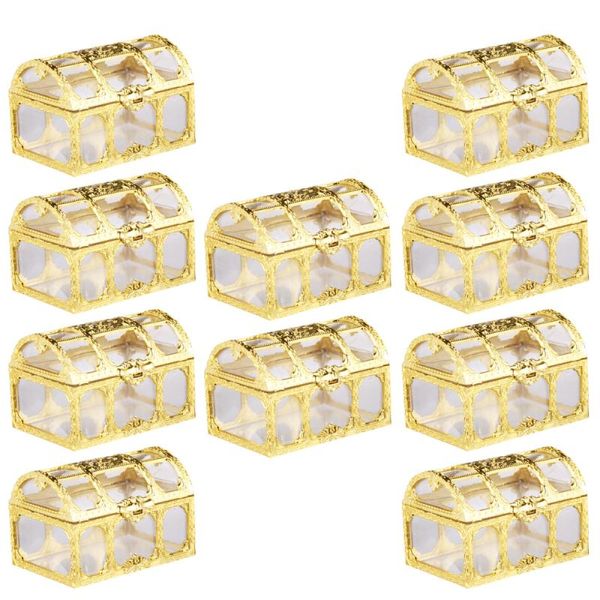 

10pcs creative candy box treasure chest shape sugar containers holder gift storage case party supplies for wedding (golden) wrap