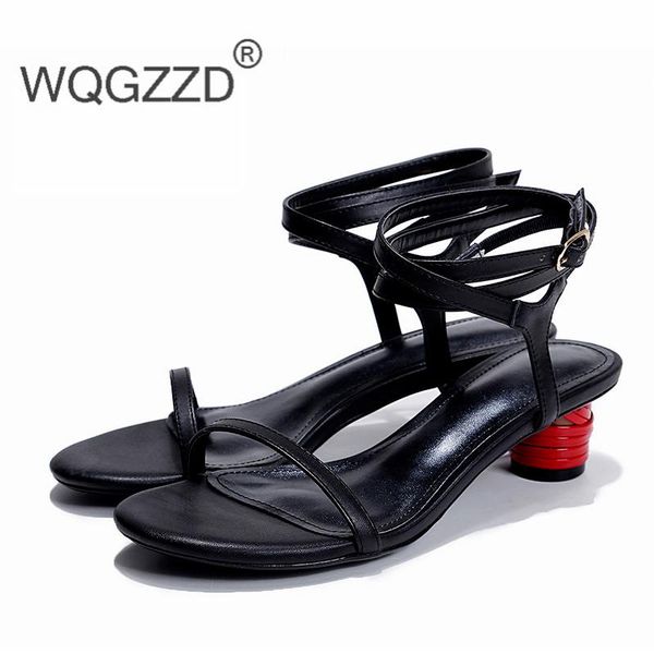 

gladiator sandals women high heels shoes genuine leather summer black ladies