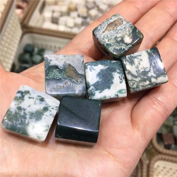 

decorative objects & figurines natural moss agate tumbled stones polished cube healing chakra reiki collection home decoration as gift