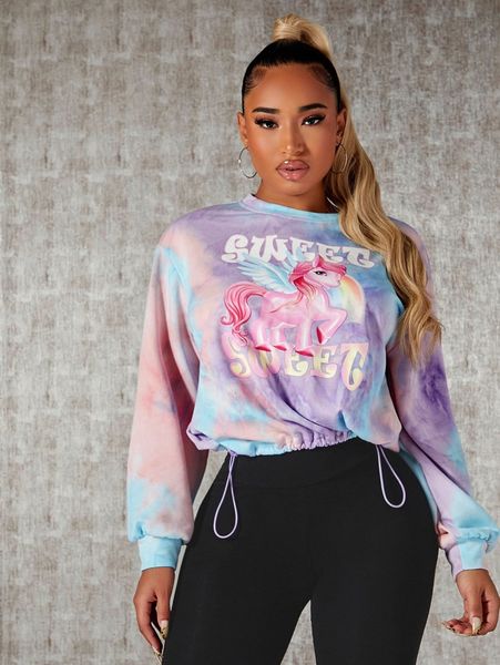 

sxy unicorn and letter graphic tie dye pullover b5io#, White;black