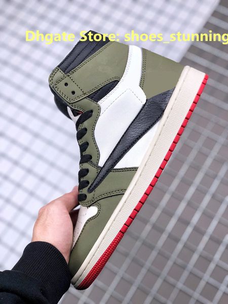 

travis scotts x jumpman 1 high og basketball shoes black green leather black laces men/women outdoor sneakers sports with original box fast