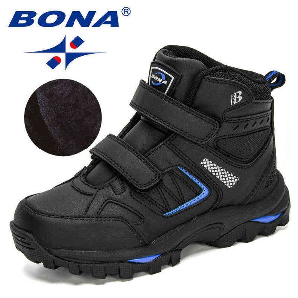 

bona arrival high sneakers boys casual shoes girls plush warm snow footwear children cimbing walking boots kids 211108, Black;grey