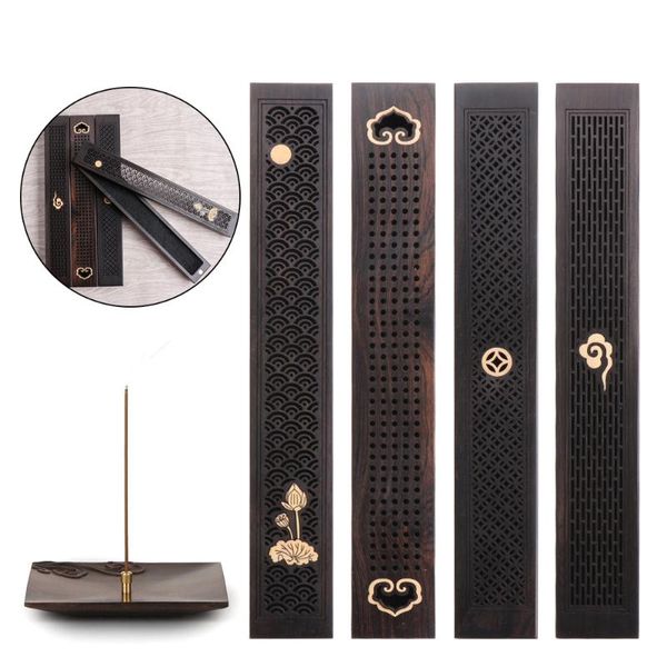 

fragrance lamps chinese style wood incense holder with fireproof pad hollow carving censer box ash catcher ebony crafts home decoration