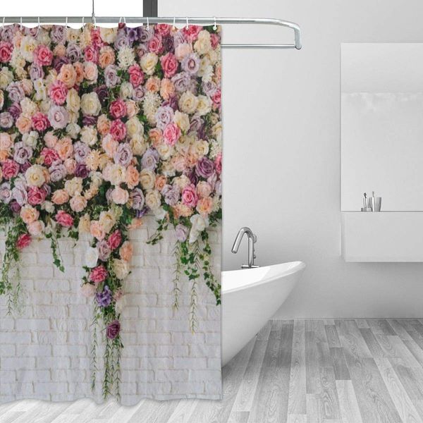 

beautiful colorful roses shower curtain for bathroom with 7-12 hooks 55x72 inch polyester fabric machine waterproof shower