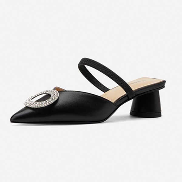 

summer high heels pumps slingbacks crystal decoration pointed toe women mules slippers party night club casual shoes woman, Black