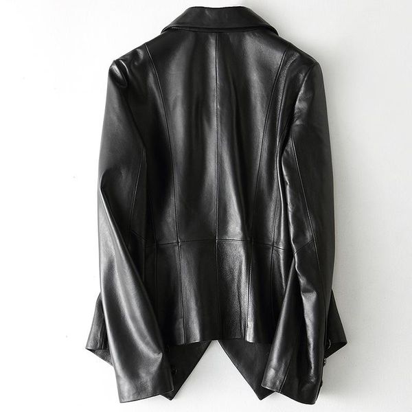 

women's leather & faux sheepskin designer blazer ladies suit collar single button 100% real coats motocycle short jacket women chaqueta, Black