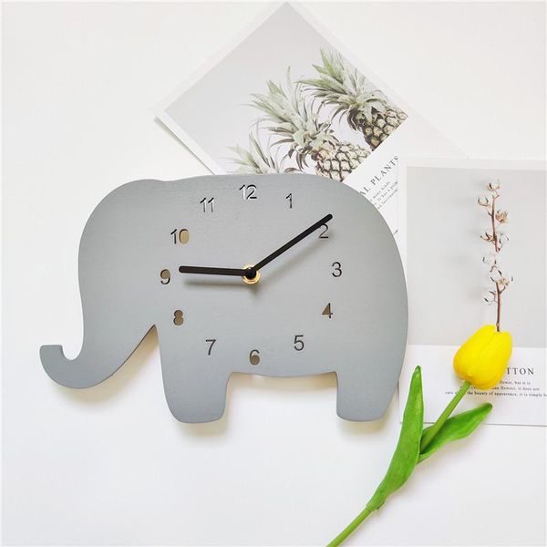 

wall clocks ins nordic wooden elephant polar bear clock baby kids room decoration figurines wood mute nursery decor po props