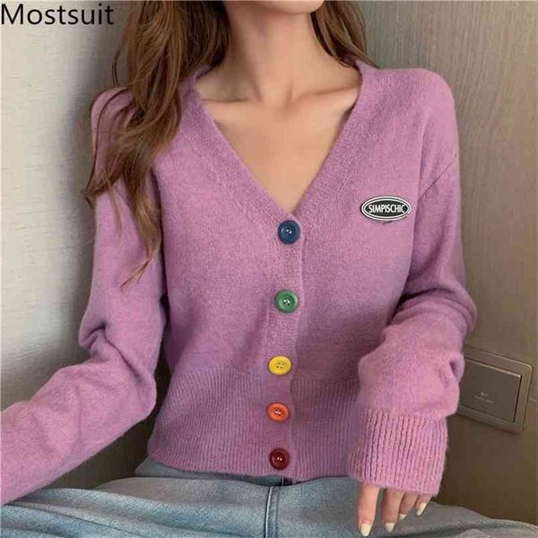 

v-neck single-breasted women cardigan colorful buttons full sleeve solid elegant korean loose sweater jumpers 210513, White;black