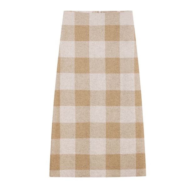 Khaki Grün Weiß Plaid Bleistiftrock Midi Calf Empire Winter Elegante Vintage Retro S0105 210514