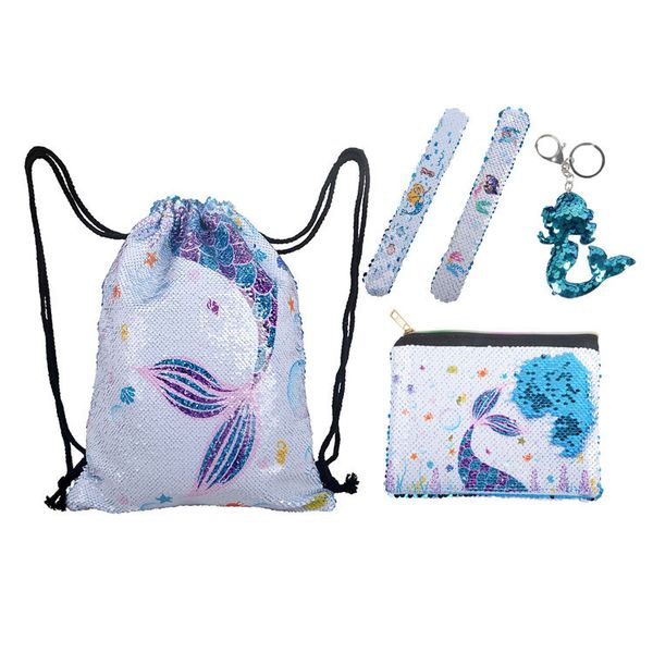 

mermaid sequin drawstring bag set children's bag fashion backpack