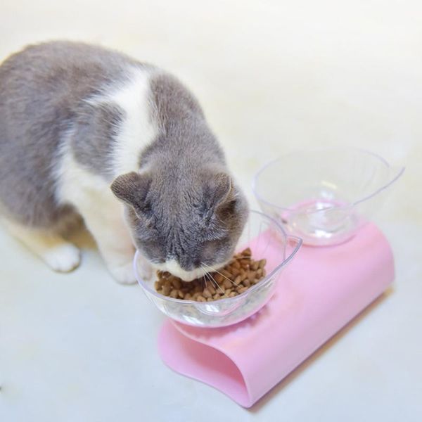 

suspended double cat bowl detachable water and for dog pet 15 degrees tilted protect pet's neck yu-home bowls & feeders