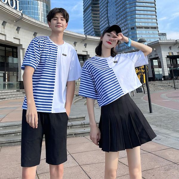 

women's t-shirt 2021 couples wear short white patchwork striped clothes clothing