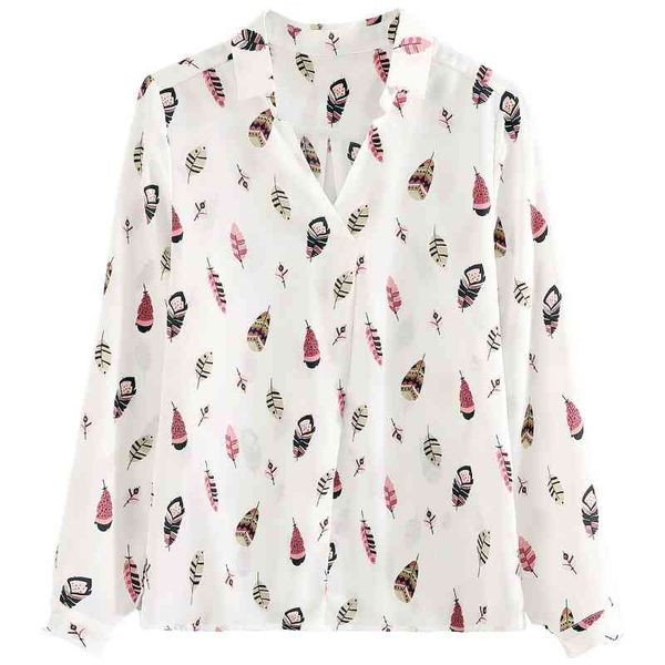 

blouses woman long sleeve women shirts v-neck women white print chiffon blouse womens and blouses blusas c137 210426