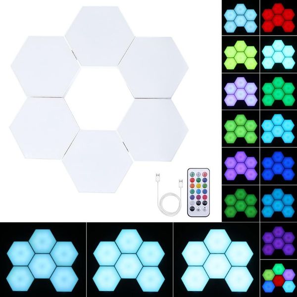 

wall lamp 6pcs quantum led modular touch sensitive lighting hexagonal lamps night light usb decoration
