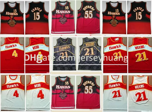 2021 preisgünstiges Herren-Retro-Klassiker-Basketballtrikot Spud 4 Webb Vince 15 Carter Dikembe 55 Mutombo Shorts L Blau Weiß Schwarz Rot