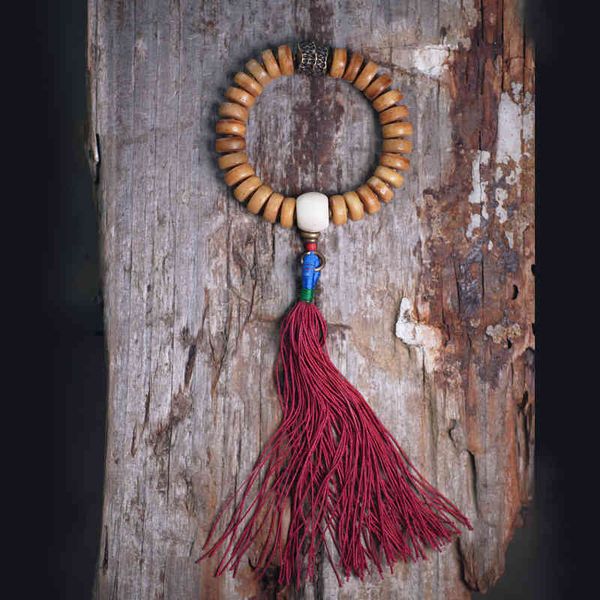 

cow bone beads tassel bracelet male folk dance accessories literary handle, Golden;silver
