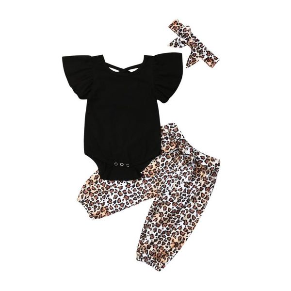 

clothing sets 3m-3years 3pcs born baby girls clothes -sleeve +leopard long pants outfit set, White