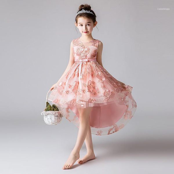 

embroidery trailing princess girl dress gorgeous pegeant flower wedding birthday party kids dresses for girls children's costume1, Red;yellow