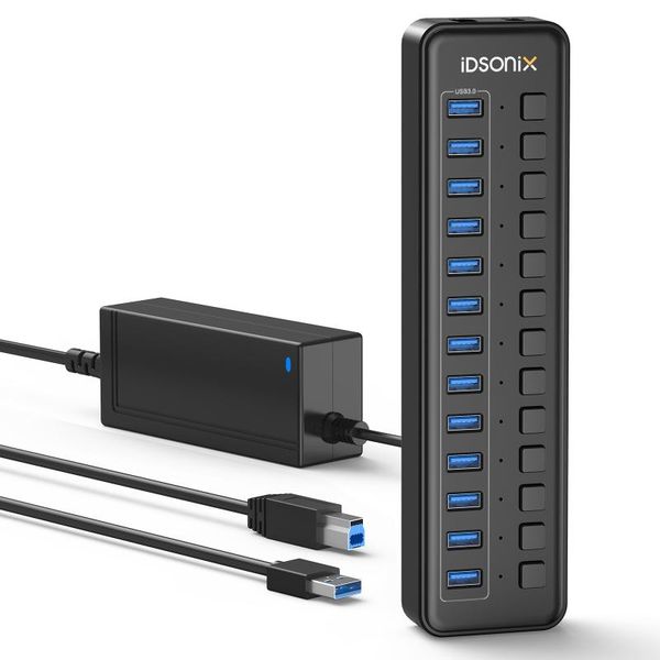 

hubs idsonix usb 3.0 hub 13-port 12v / 2a powered with individual switches aluminum alloy splitter for pc computer