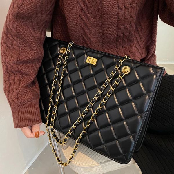 

evening bags lattice large tote bag 2021 fashion high-quality pu leather women's designer handbag shoulder messenger