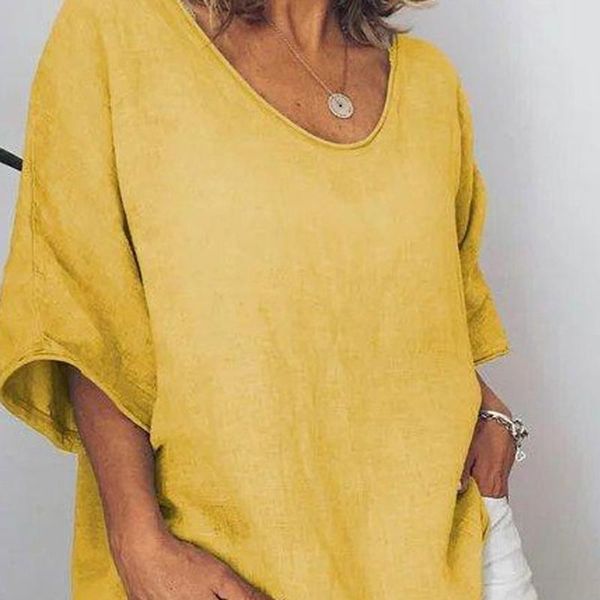 

women's t-shirt 2021 big size cotton linen loose shirts women casual short sleeve v-neck summer and solid color tee, White