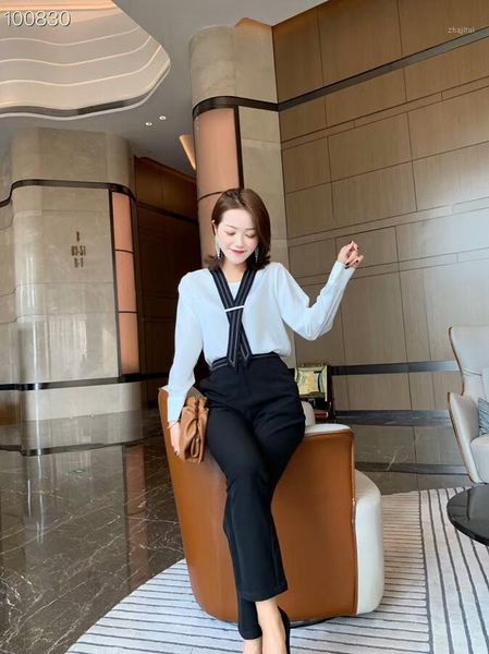

two piece dress spring and autumn set women black white suit fashion professional