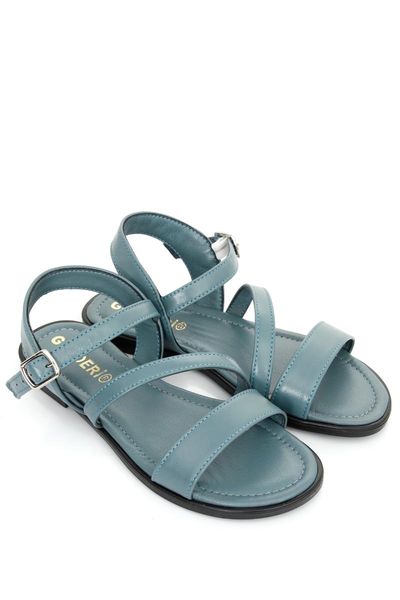 

sandals women's blue genuine leather with buckle casual 64001, Black