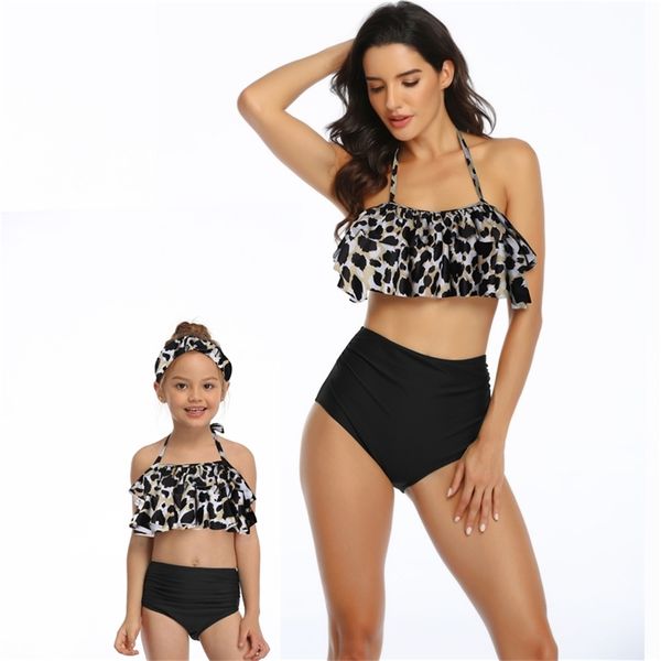 

family matching swimsuit mother girl bikini swimwear women children baby kid beach womens swim wear tankini maillot de bain 210629, White;black