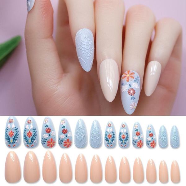

false nails 24pcs women beauty fake nail tips detachable full cover almond butterfly love heart, Red;gold