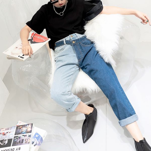 

distinguished straight blue female jeans spring 2021 fashion high waist slash hit color