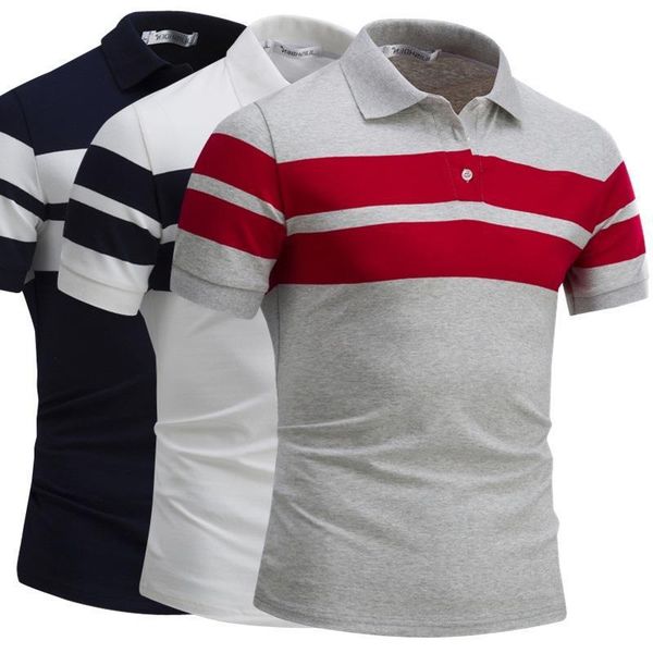 

men's polo shirt . casual t- summer short sleeve stripe, White;black