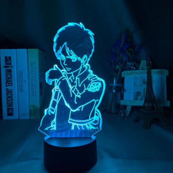 

night lights acrylic 3d led light eren yeager figure bedroom decoration anime gift