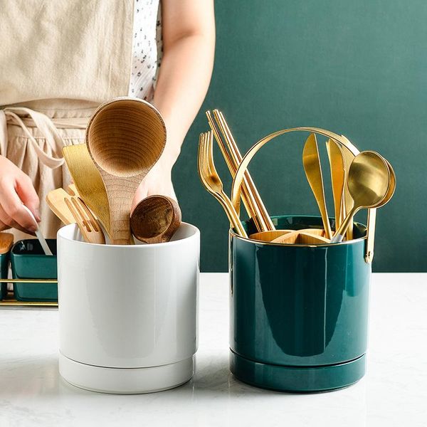 

storage bottles & jars ceramic kitchen cutlery tube with handle gadgets tools organizer box accessories utensils conatiner holder jar draine