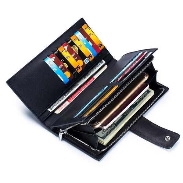 

wallets 2021 genuine cow leather long versatile business men wallet zipper hasp style multi-function large capacity card bag, Red;black