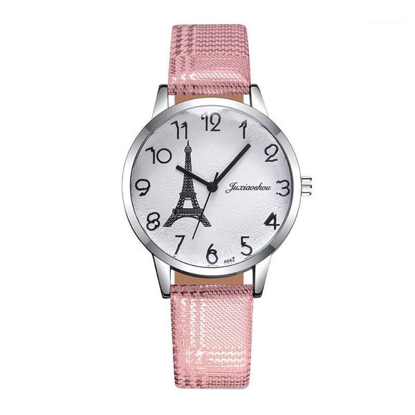 

wristwatches 10pcs/lot fashion towers printing leather silver dial numbers watches for women ladies students leisure dress quartz wrist watc, Slivery;brown