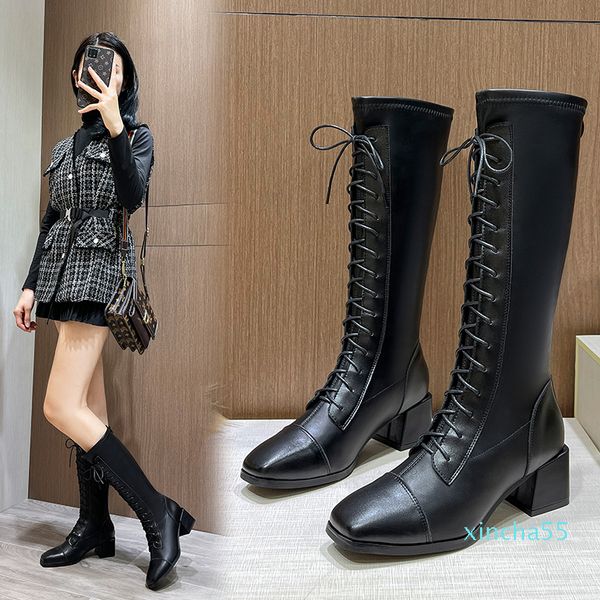 

autumn and winter style boots fashion trend beauty with street european american style.knight single shoe, Black