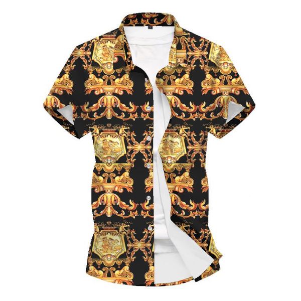 

men's casual shirts 2021 foreign trade spring and summer beach print fit short sleeve shirt, White;black