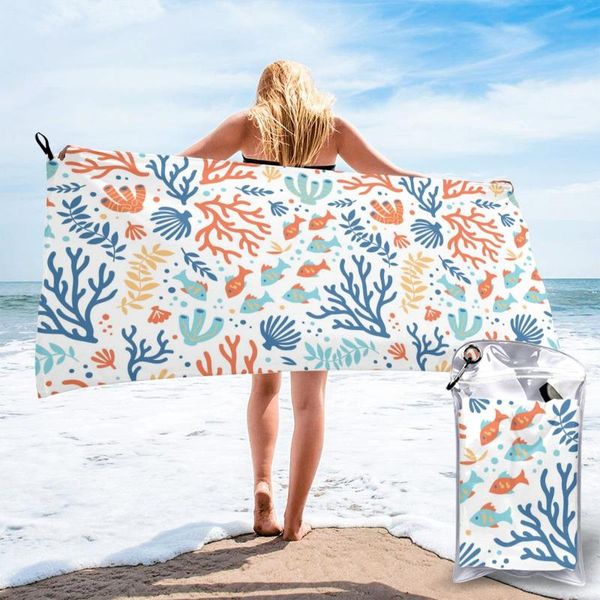 

towel bathing tropical sea fishes and corals bath wearable dress fast drying beach spa magical nightwear sleeping