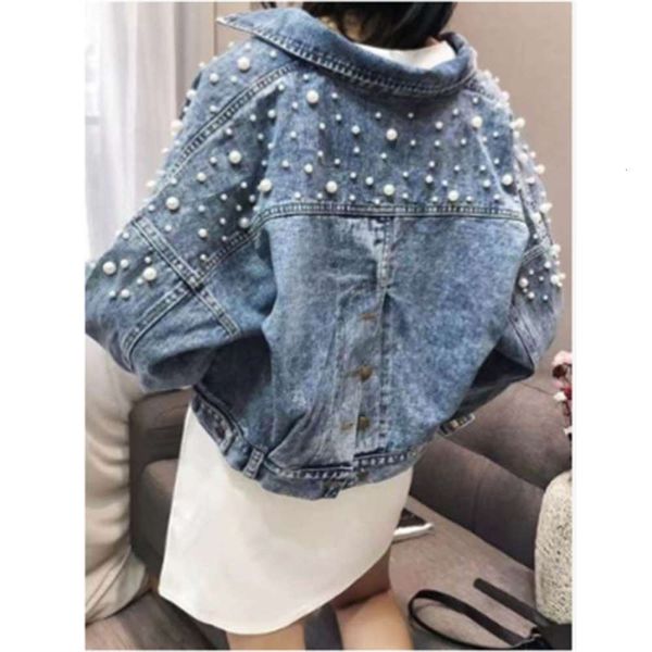 

heavy industry bead short denim coat bat sleeve loose long top, Black;brown