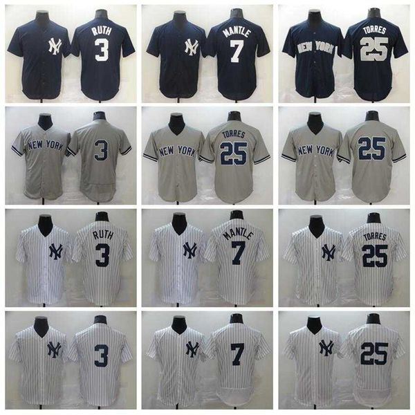 

men baseball blank 25 gleyber torres jersey 3 babe ruth all stitching pure cotton breathable navy blue white pinstripe grey black team color, Blue;black