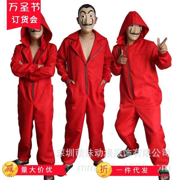 

2020 halloween costume banknote cosplay dali red jumpsuit card house, Black;red