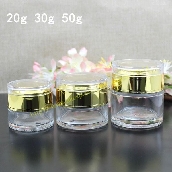 

storage bottles & jars 20g 30g 50g clear glass jar with shiny gold acrylic lid, cosmetic eye cream can mask pot facial lotion tin skin care