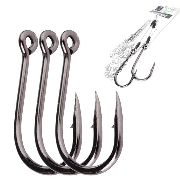 

high carbon steel 100/120/150lbs metal jig double hook 5/0#-12/0# assist hooks with line fishing