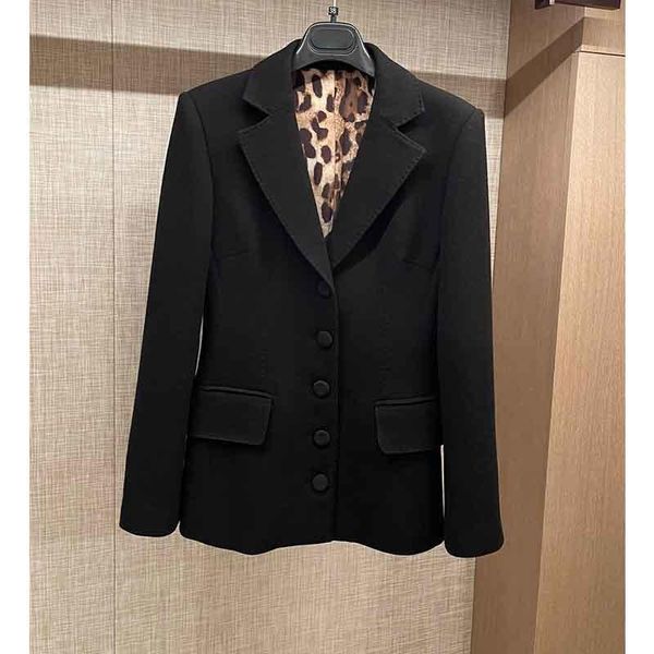 

women's suits & blazers cosmicchic 2021 runway black blazer women designer wool jacket leopard silk lining waist hugging single breaste, White;black