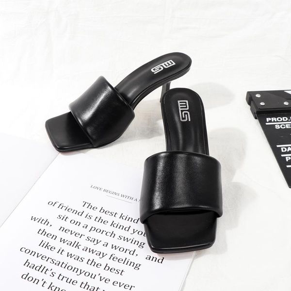 

summer europe and the united states single fashion solid color large thin heel sandals simple comfortable wearing w slippers, Black