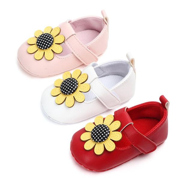

spring sun flower baby girls princess shoes soft sole toddler first walkers crib red pink white color