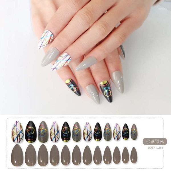 

24pcs stiletto fake nails french false diy full cover tips artificial nail decoration press on art makeup1, Red;gold